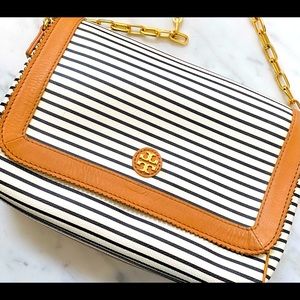 Tory Burch Viva Striped Purse with Gold Hardware